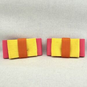Vtg Signed MUSI Shoe Clips Hot Pink Orange Yellow Pop Mod Art MCM Fun Party 2.5"